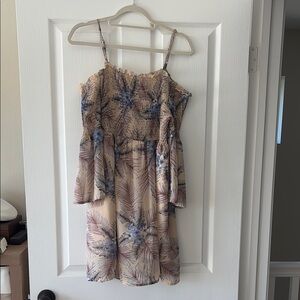 Floral Print Women's Dress - Beige and Blue